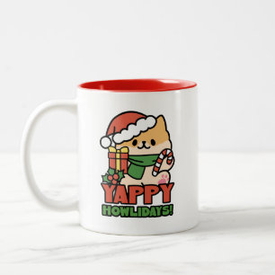Yappy Howlidays - Cute Christmas Dog Cartoon Two-Tone Coffee Mug