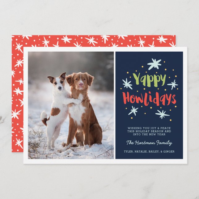 Yappy Howlidays Dog Christmas Photo Navy Holiday Card (Front/Back)