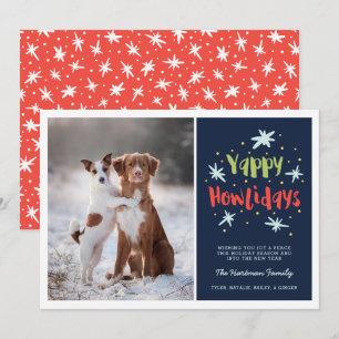 Yappy Howlidays Dog Christmas Photo Navy Holiday Card
