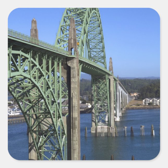 Yaquina Bay Bridge spanning the Yaquina Bay Square Sticker (Front)