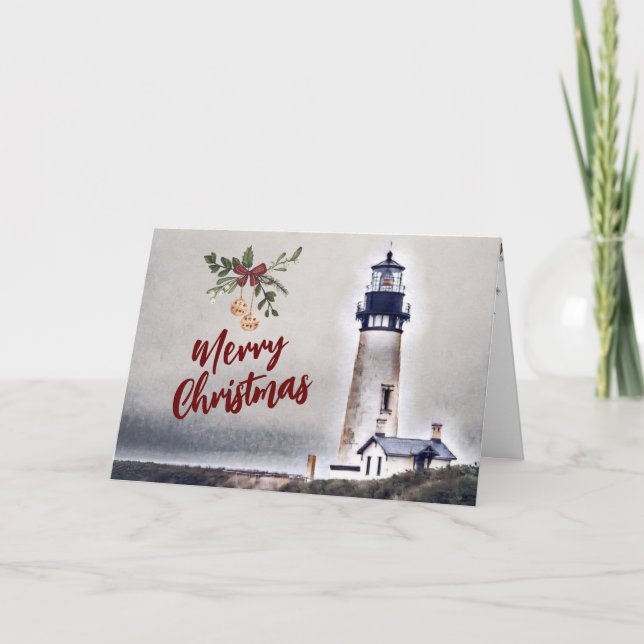 Yaquina Head Lighthouse Merry Christmas Holiday Card (Front)