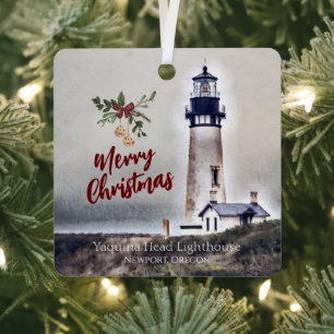 Yaquina Head Lighthouse Newport Oregon Metal Tree Decoration