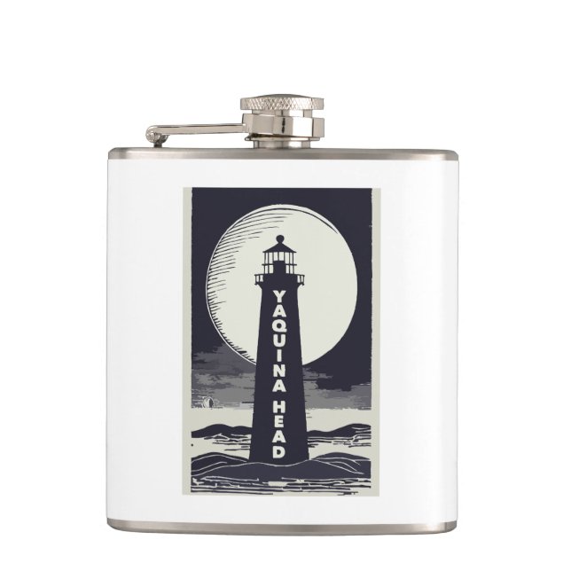 Yaquina Head Lighthouse Oregon Moon Hip Flask (Front)