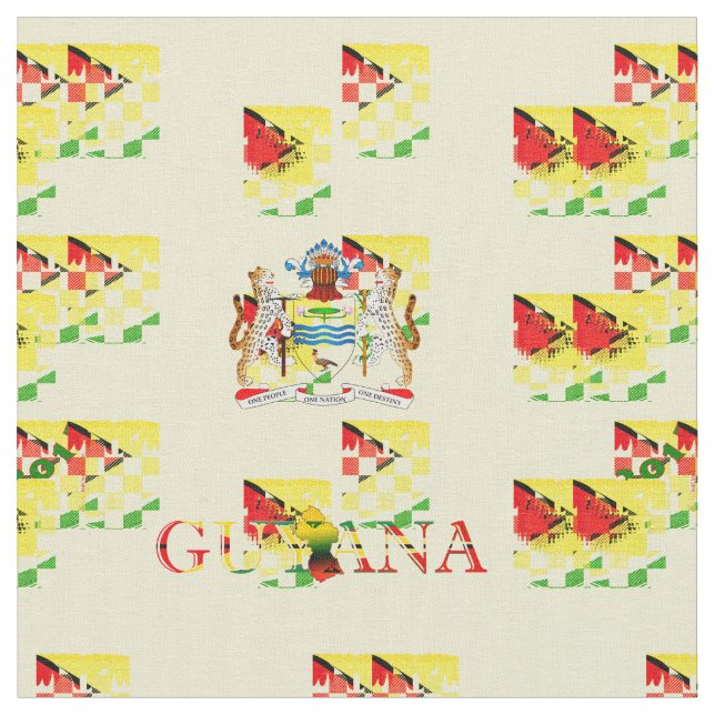 Yard  Guyana Flag and Coat of Arms Custom Designed Fabric (Close Up)
