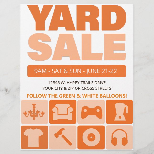 Yard Sale Flyer Template (Desert Orange) (Front)