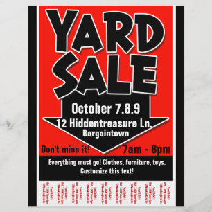 Yard Sale.Garage Sale.Customisable.Tearsheet Flyer