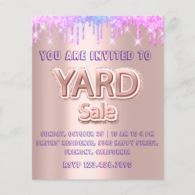 Yard Sale Garage Sale Holograph Drips Rose Flyer (Front)