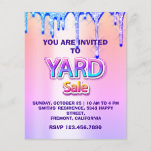 Yard Sale Garage Sale Holographic Pink Blue Drips Flyer