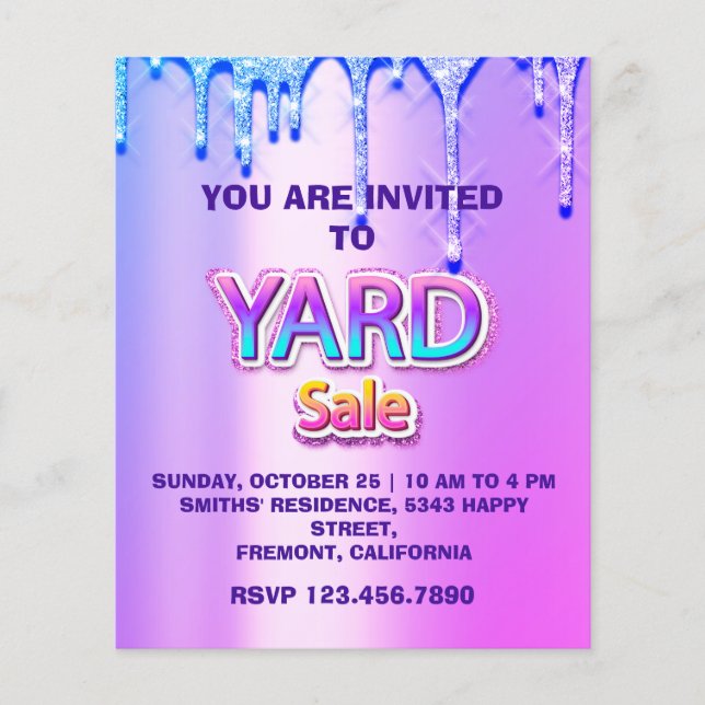 Yard Sale Garage Sale Holographic Pink Spark Drips Flyer (Front)
