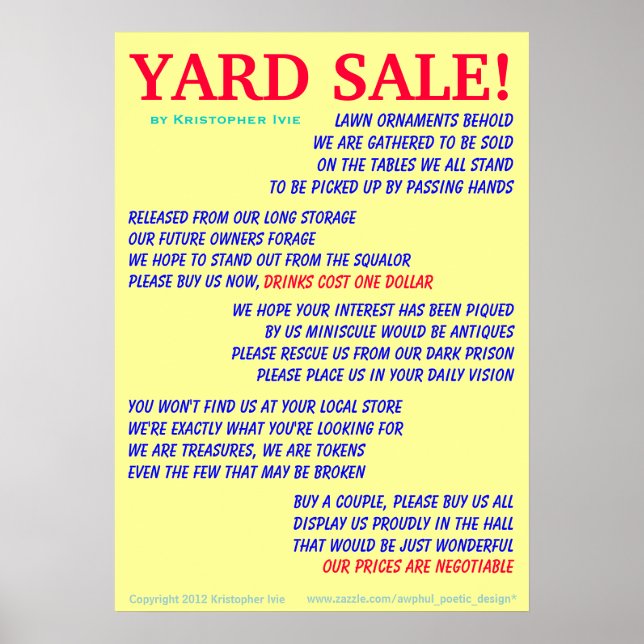 Yard Sale Poem Poster (Front)