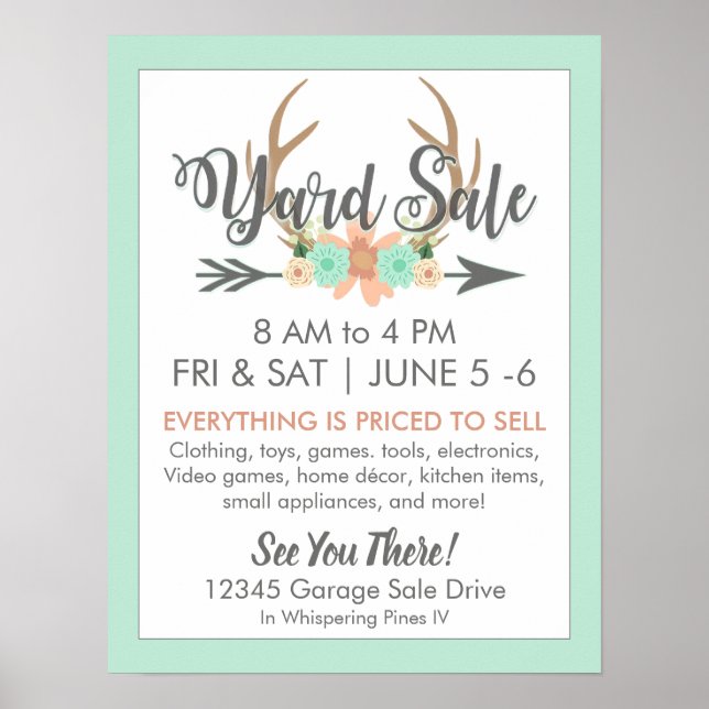 Yard Sale Poster - Pastel Deer Antlers (Front)