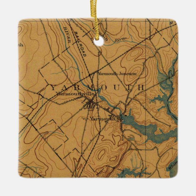 Yarmouth Maine Vintage Map Ceramic Ornament (Front)
