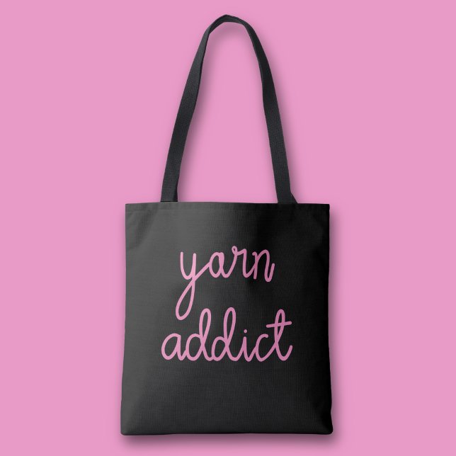 Yarn Addict Typography Tote Bag (Pink Yarn addict black tote bag)