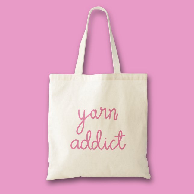 Yarn Addict Typography Tote Bag (Pink Yarn addict tote bag)
