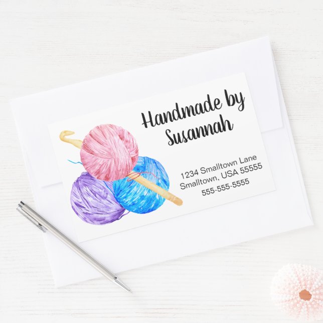 Yarn and Crochet Hook Business Rectangular Sticker (Envelope)
