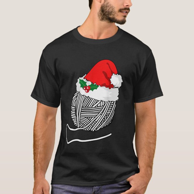 Yarn Ball Santa Knitting T Shirt Christmas Women's (Front)