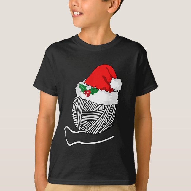 Yarn Ball Santa Knitting T Shirt Christmas Women's (Front)