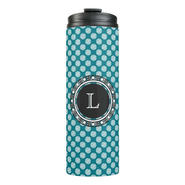 Yarn Balls Seamless Pattern w/ Monogram • Crafts Thermal Tumbler (Front)