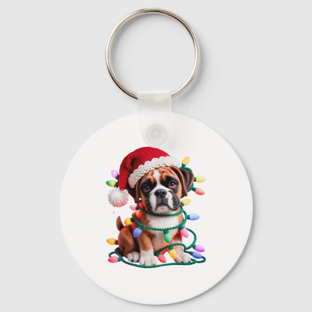 Yarn Boxer Dog Sewing Knitting Crocheting Christma Key Ring (Front)