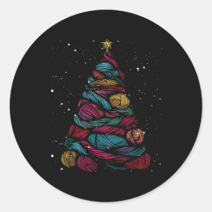 Yarn Christmas Tree Crochet Knitting Xmas  Classic Round Sticker