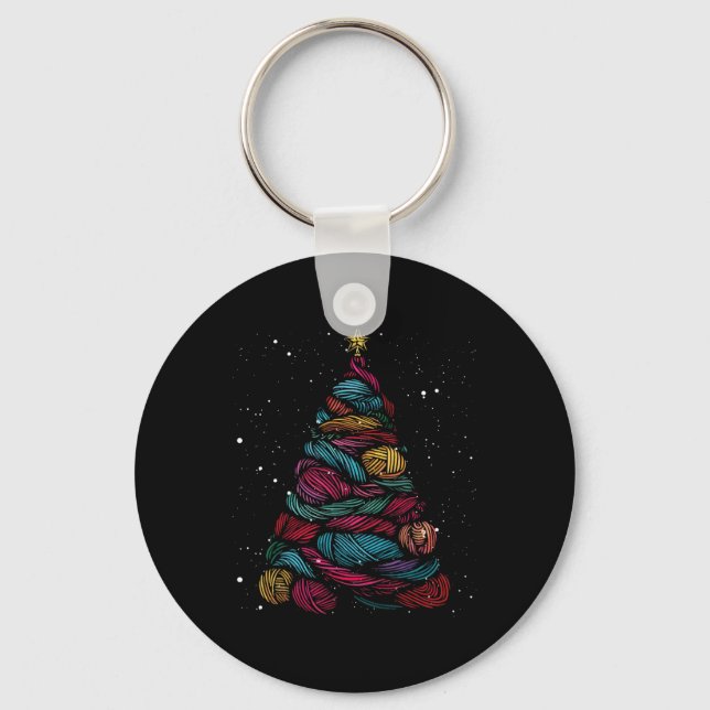 Yarn Christmas Tree Crochet Knitting Xmas  Key Ring (Front)