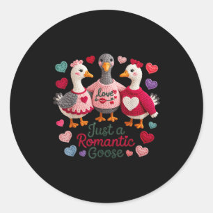 Yarn Funny Valentine Just A Romantic Goose Hearts Classic Round Sticker