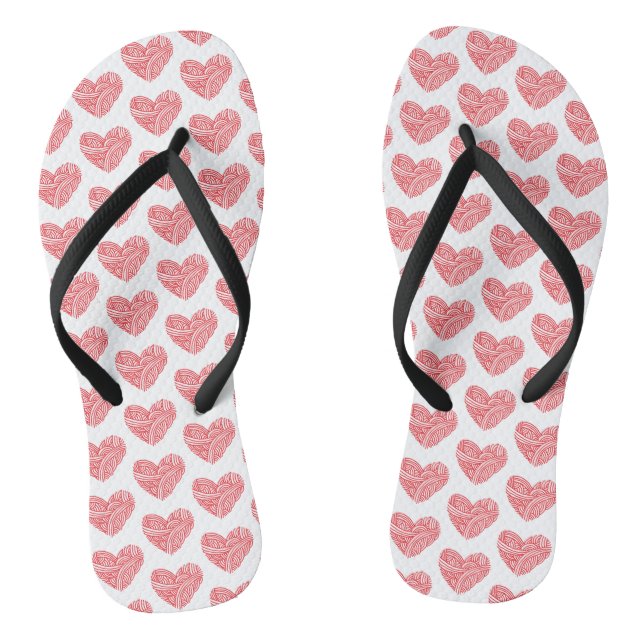 Yarn Heart & Knitting Needles Crafts Flip Flops (Footbed)