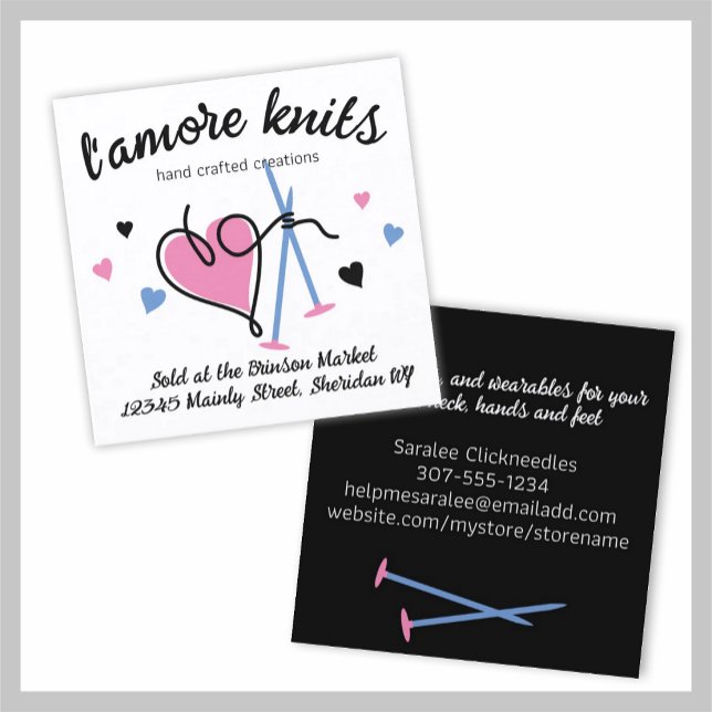 Yarn heart knitting needles knitter craft show square business card (Creator Uploaded)