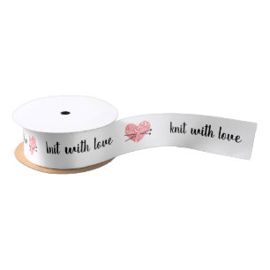 Yarn Heart Knitting Needles + Your Text Satin Ribbon