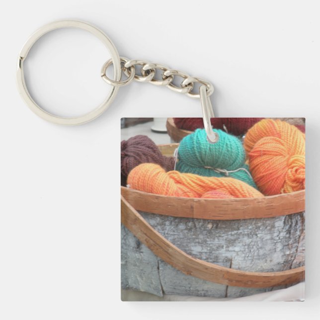 Yarn in birch bark basket key ring (Front)