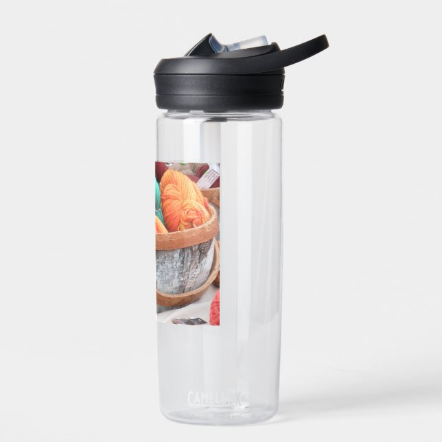 Yarn in birch bark basket water bottle (Left)