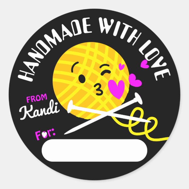 Yarn kissy face knitting needles handmade by classic round sticker (Front)