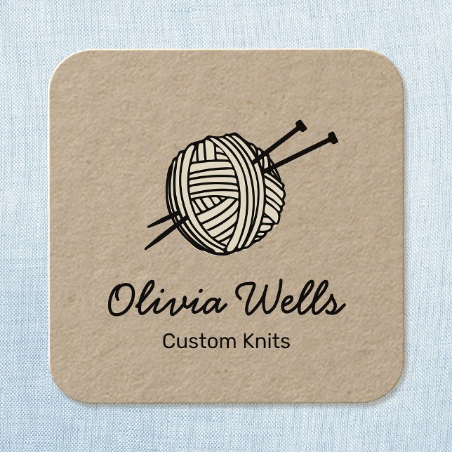 Yarn  Knitting Crochet Ball Kraft Square Square Bu Business Card (Creator Uploaded)