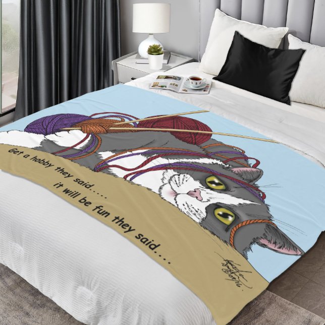Yarn Knitting Funny Cat Fleece Blanket (Creator Uploaded)