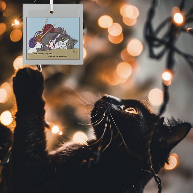 Yarn Knitting Funny Cat Glass Tree Decoration (Creator Uploaded)
