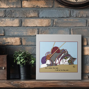 Yarn Knitting Funny Cat Tile