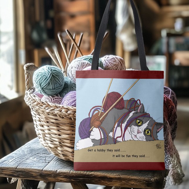 Yarn Knitting Funny Cat Tote Bag (Creator Uploaded)