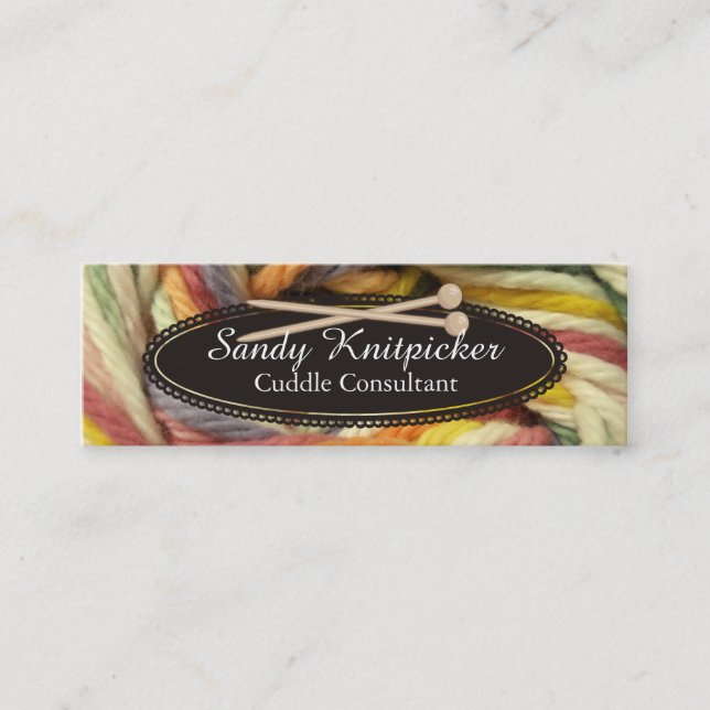 Yarn knitting needles crochet colourful yarn mini business card (Front)