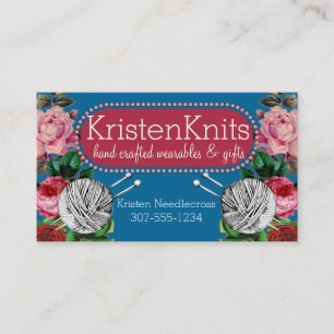 Yarn knitting needles knitter vintage roses business card