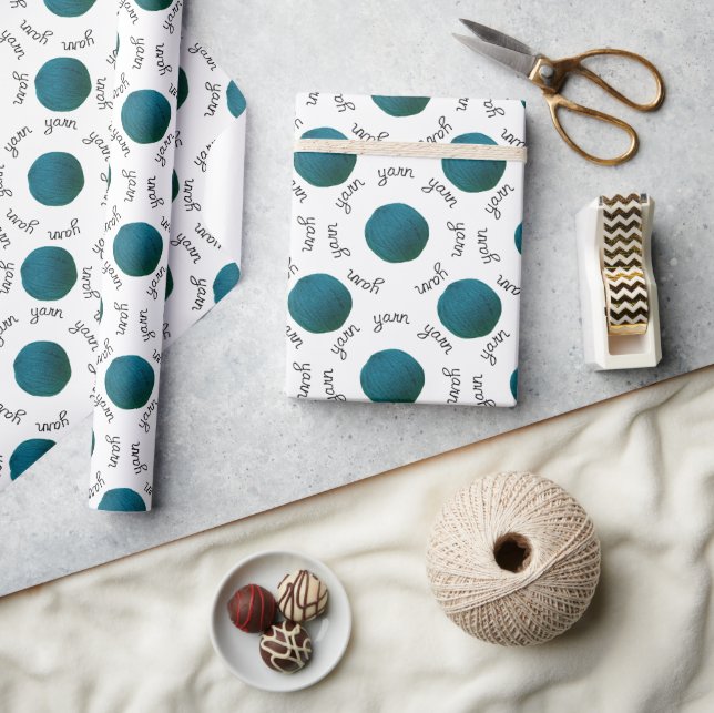 Yarn Lover • Teal Yarn Balls Wrapping Paper (Crafts)