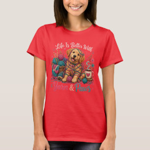 Yarn & Paws Golden Retriever Knitting & Crochet T- T-Shirt