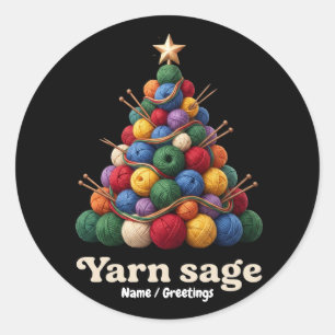 Yarn Sage Colourful Knitting Christmas Tree Holida Classic Round Sticker
