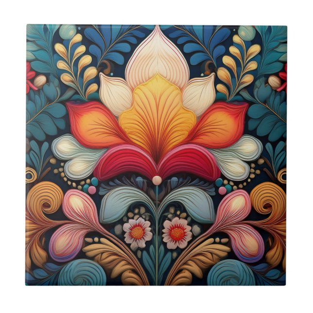 Yarn Style Folk Floral  Tile (Front)