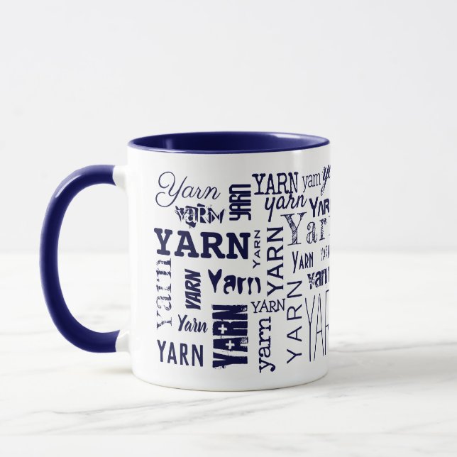 YARN! Typography Blue Knitting Crochet  Mug (Left)