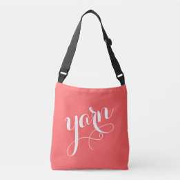 YARN! Typography White Calligraphy Coral Crossbody Bag