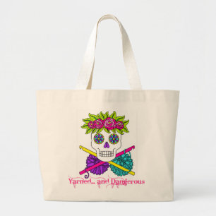Yarned and Dangerous Sugar Skull in Colour Large Tote Bag