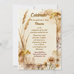 Yarrow Daisies and Grass Adult Birthday Party Invitation