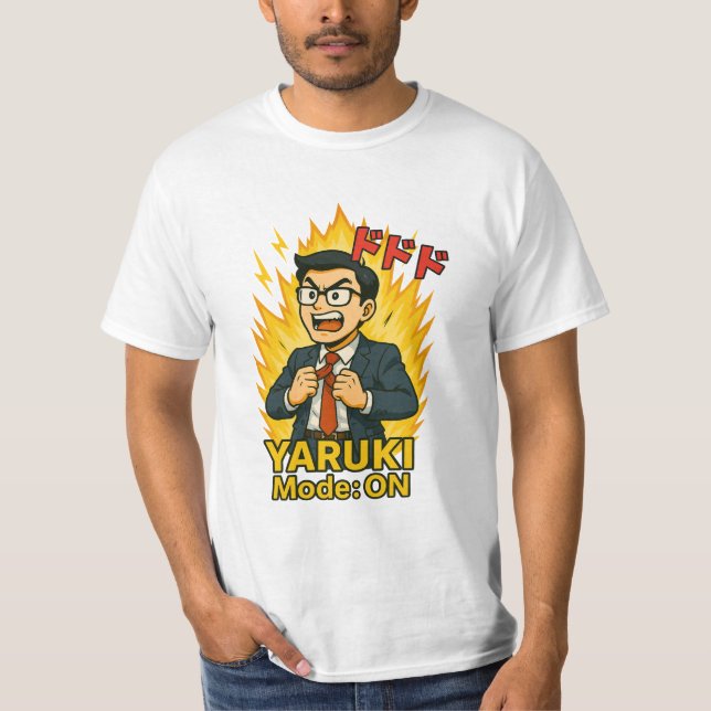 YARUKI Mode: ON - Funny Japanese Salaryman Anime S T-Shirt (Front)