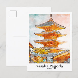 Yasaka Pagoda Japan Travel Watercolor Hand Drawn Postcard
