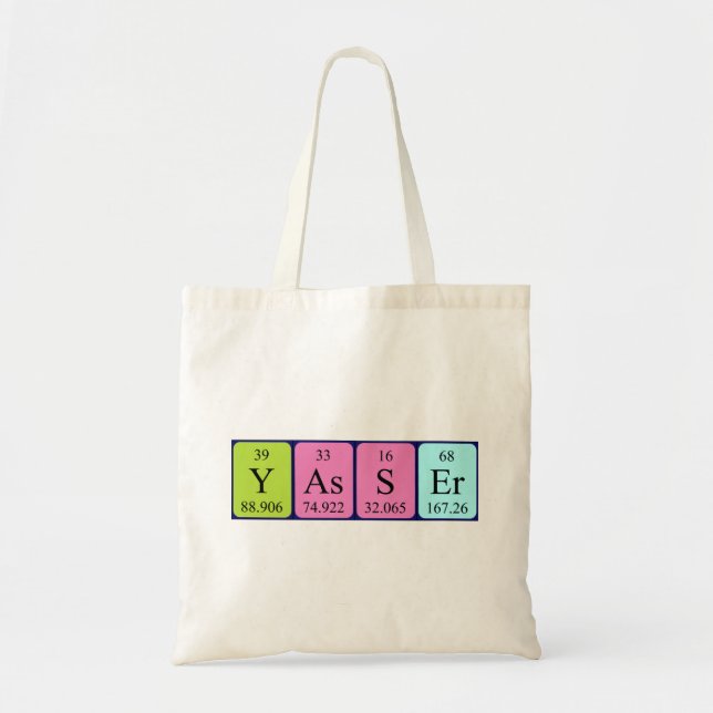 Yasser periodic table name tote bag (Front)